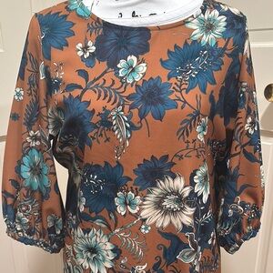 Bryn Walker Blue and White 3/4 Sleeve Blouse with Peter Pan Collar